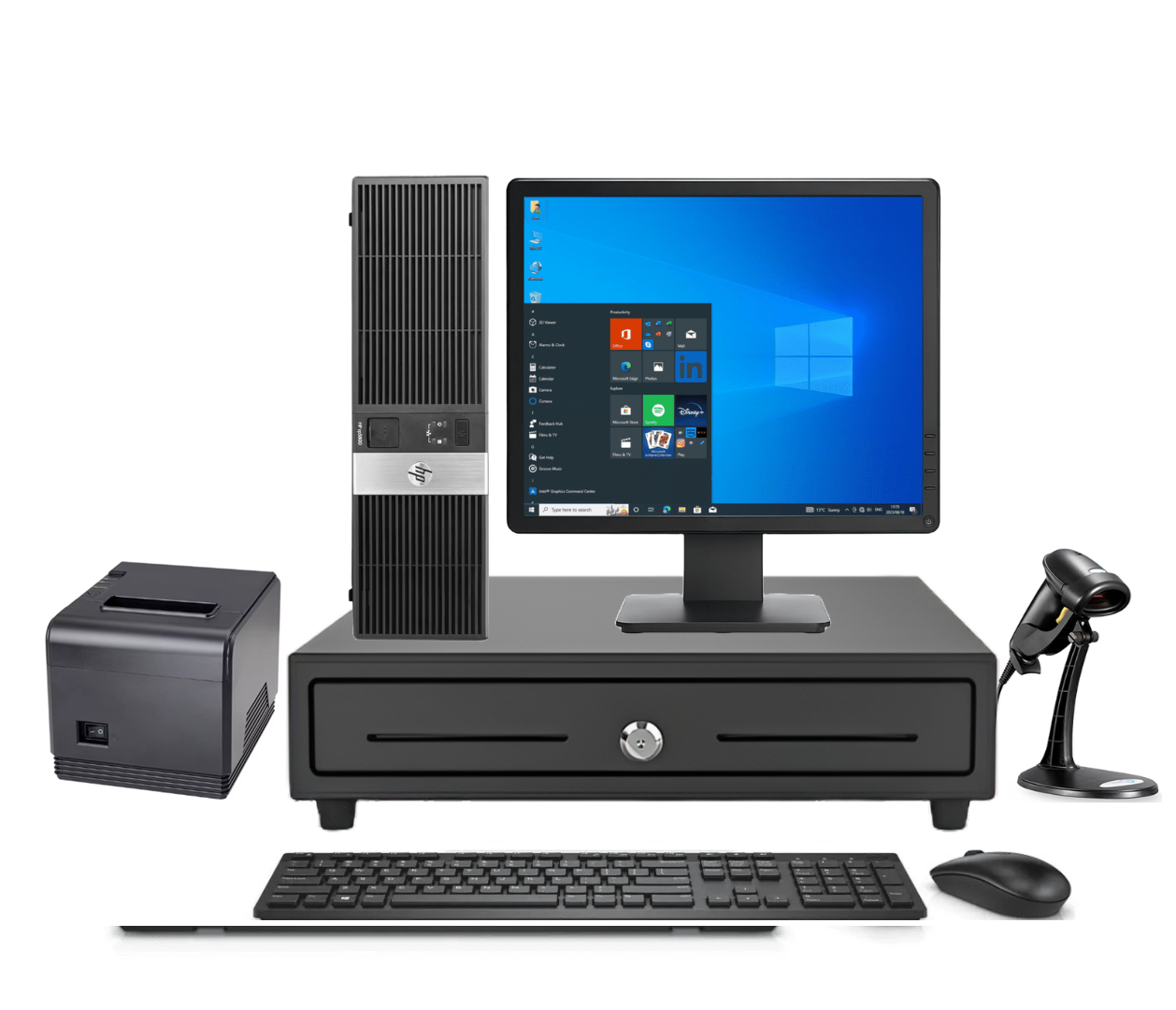 Refurbished HP RP5810 Terminal, Non-Touch 17″ Screen, Epson Thermal Receipt Printer, Cash Drawer & Scanner
