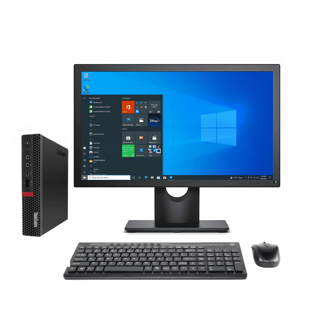 Lenovo ThinkCentre M720q Tiny Desktop Combo – Intel i7-9700T 9th Generation, 16GB RAM, 256GB NVMe SSD, Windows 11 Pro, 19″ LED Monitor, USB Keyboard & Mouse(Certified Refurbished)